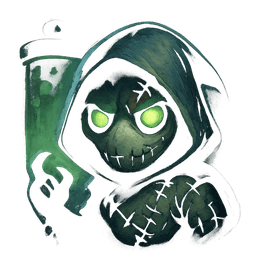 Graftling app icon — a hooded stitched specimen with glowing green eyes